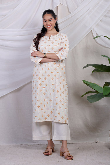 Orange Sanganeri Natural Cotton Linen Women Long Kurta