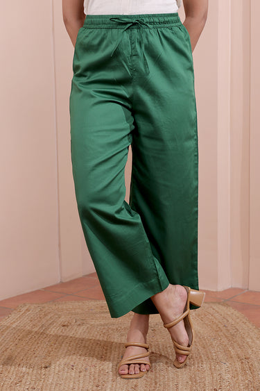 Dark Green Hand Dyed Cotton Satin Women Flared Pant WFLPT252C92