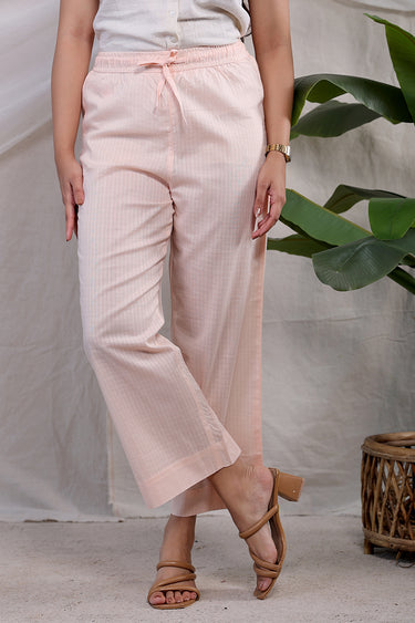 Tropical Peach Checks Cotton Dobby Women Flared Pant
