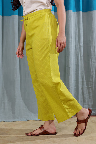 Bright Mustard Dyed Cotton Dobby Women Flared Pant