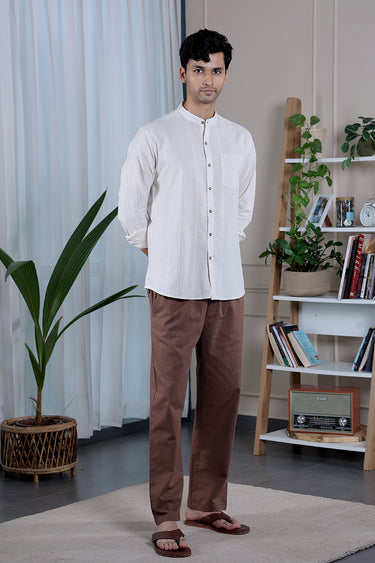 Natural Stripes Natural Cotton Linen Men Shirt