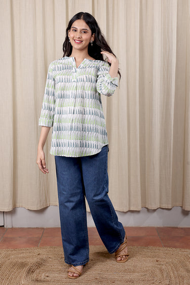 Green Sanganeri Cotton Women Kurti Long Sleeves WKILS252C12