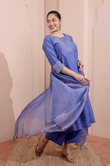 Midnight Blue Zari Stripes Chanderi Silk Dupatta DUPAT252C18