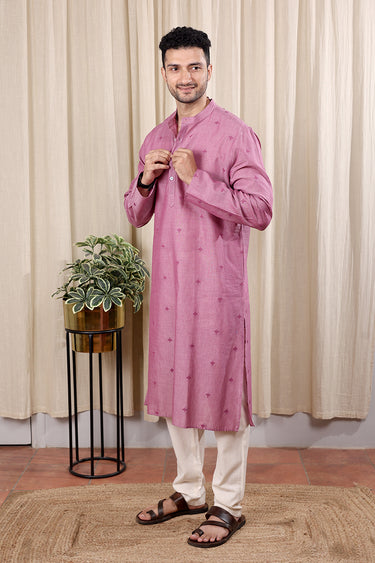 Mauve Dobby South Cotton Men Long Kurta Full Sleeves MLKFS251C38