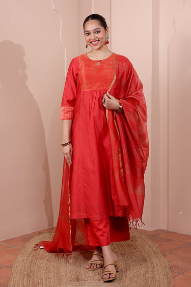 Red Zari Stripes Chanderi Silk Dupatta