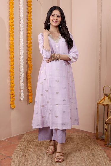 Lilac Hand Dyed Cotton Satin Women Flared Pant WFLPT252C42