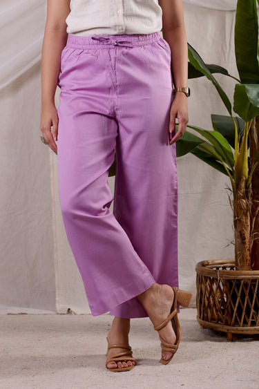 Mauve Dyed Cotton Satin Women Flared Pant