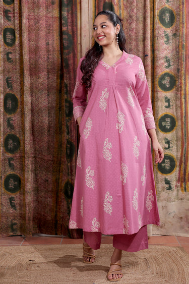 Wine Sanganeri Cotton Dobby Women Long Kurta Long Sleeves WLKLS253C60