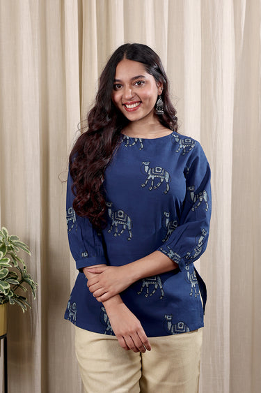 Indigo Dhabu Cotton Women Kurti Long Sleeves WKILS252C85