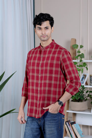 Dark Maroon Checks South Cotton Men Shirt