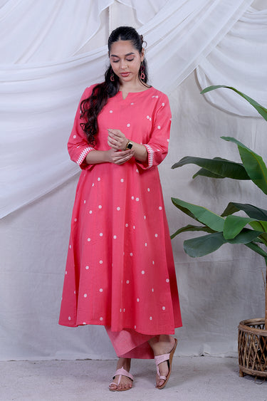 Coral Red Dobby South Cotton Women Long Kurta