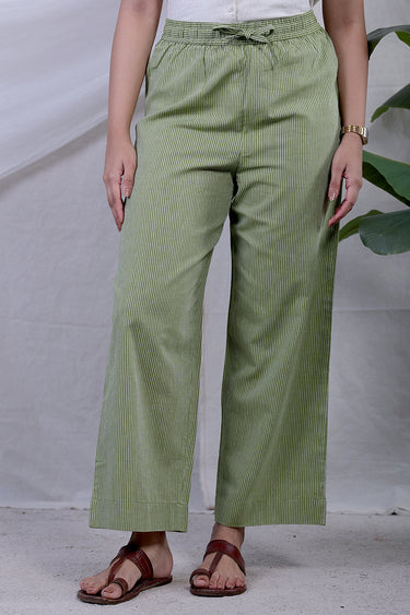 Forest Green Stripes South Cotton Women Flared Pant