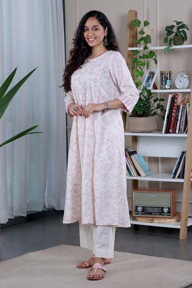 Rose Pink Sanganeri Cotton Dobby Women Long Kurta