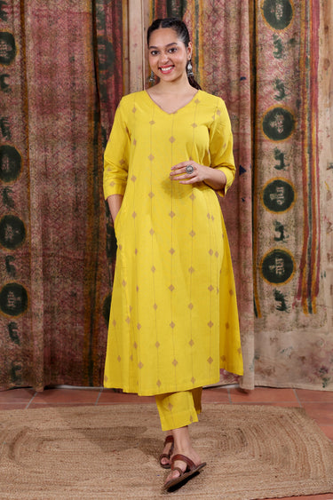 Yellow Dobby Buti South Cotton Women Long Kurta