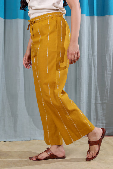 Ochre Yellow Stripes Dobbby South Cotton Women Flared Pant
