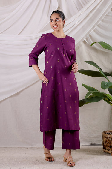 Dark Purple Zari Buti South Cotton Women Long Kurta