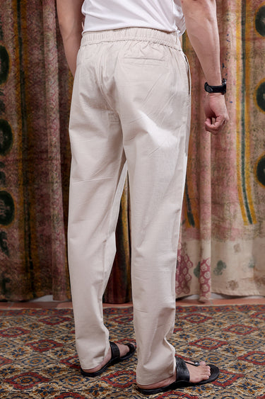 Ivory Hand Dyed Cotton Linen Men Drawstring Pant MDSPT252C8