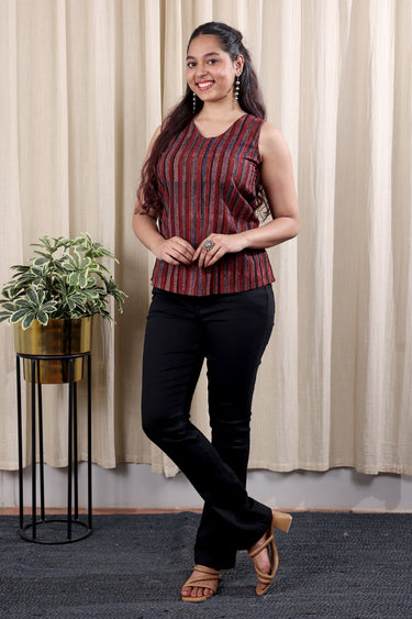 Black Ajrakh Cotton Women Short Top Sleeveless WSTSL252C105