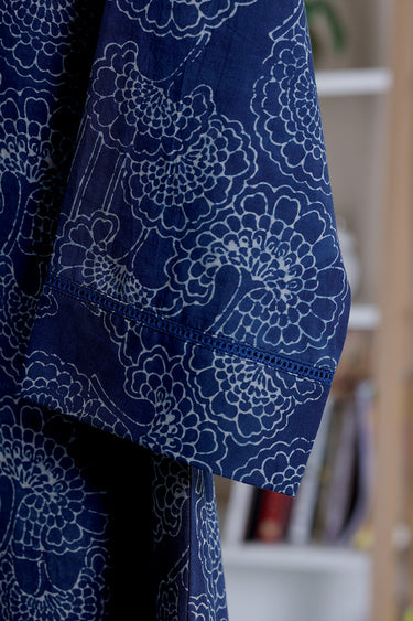 Indigo Ajrakh Cotton Women Long Kurta