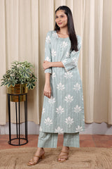 Blue Sanganeri Dobby Stripe Women Kurta 