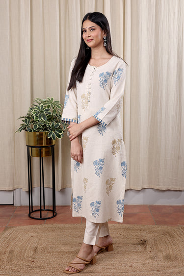 Ivory Cotton Linen Women Long Kurta 
