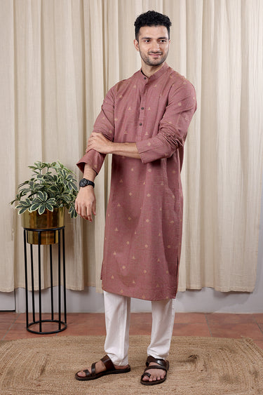 Mauve Dobby South Cotton Men Long Kurta Full Sleeves MLKFS252C15