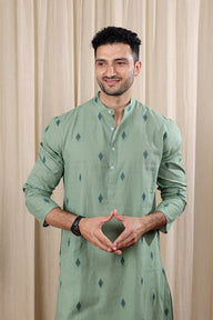 Sage Green Dobby South Cotton Men Long Kurta Full Sleeves MLKFS251C35