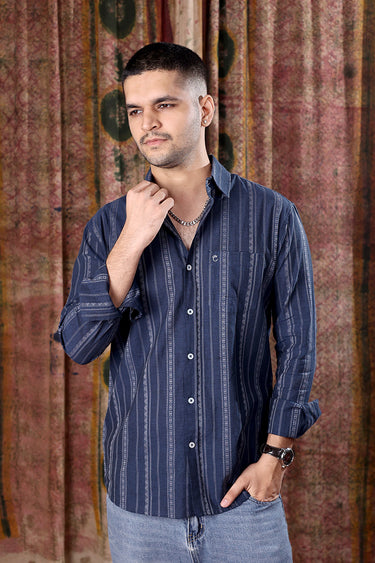 Denim Blue Dobby South Cotton Men Shirt Full Sleeves MSHFS251C14