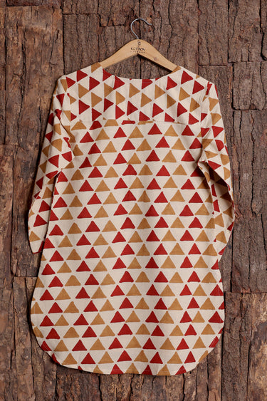 Red Brown Bagru Cotton Flax Women Kurti Long Sleeves WKILS253C78