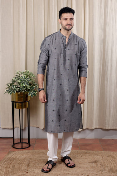 Grey Dobby South Cotton Men Long Kurta Full Sleeves MLKFS251C40