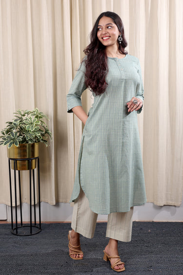 Sea Green Stripes South Cotton Women Flared Pant WFLPT252C59