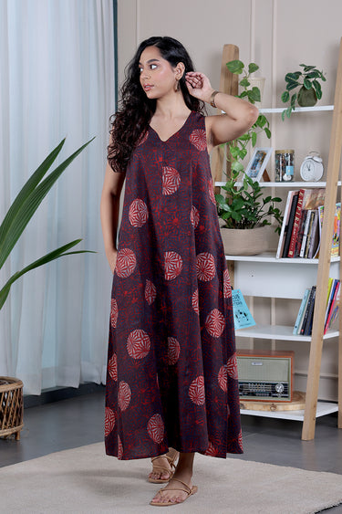 Indigo Ajrakh Cotton Women Maxi Dress