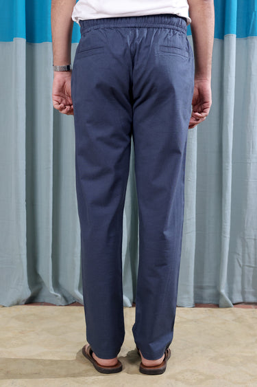 Midnight Blue Dyed Soft Cotton Linen Men Drawstring Pant