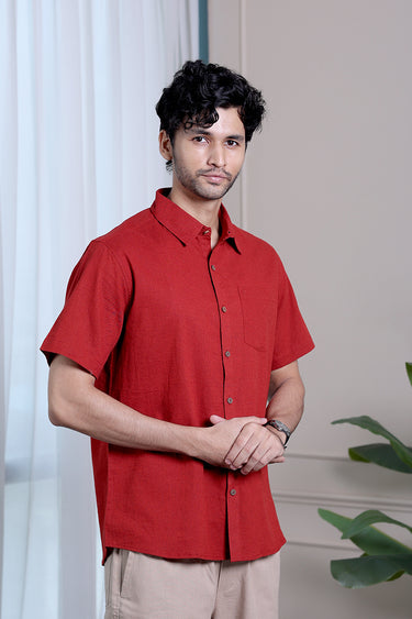 Deep Maroon Dyed Classic Cotton Linen Men Shirt