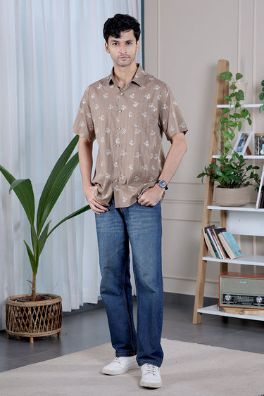 Cool Brown Sanganeri Cotton Dobby Men Shirt
