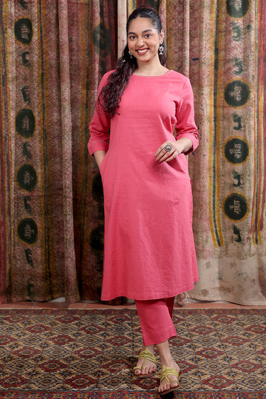 Dark Pink Hand Dyed Cotton Linen Women Ankle Pant WAKPT252C32