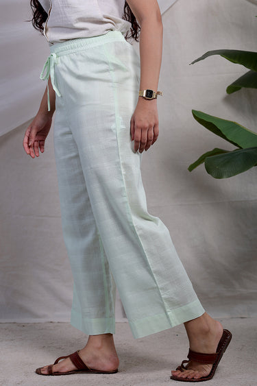 Pastel Green Stripes Cotton Dobby Women Flared Pant
