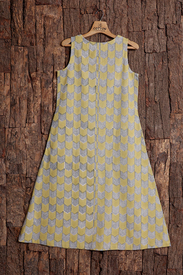 Mustard Sanganeri Natural Cotton Linen Women Midi Dress