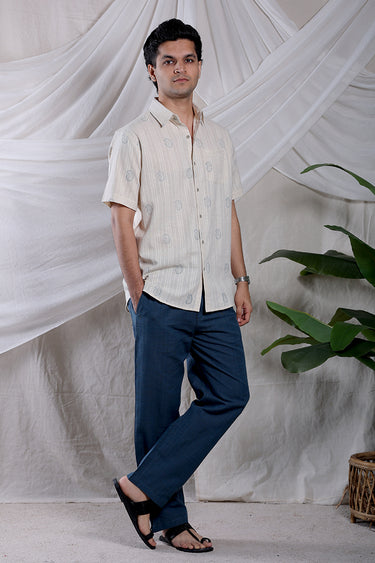 Steel Grey Sanganeri Natural cotton Linen Men Shirt