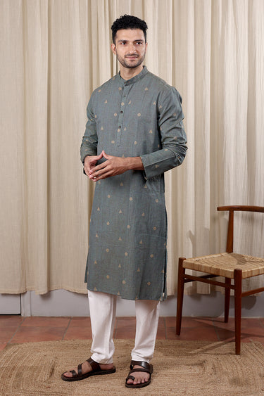Dark Blue Dobby South Cotton Men Long Kurta Full Sleeves MLKFS252C13