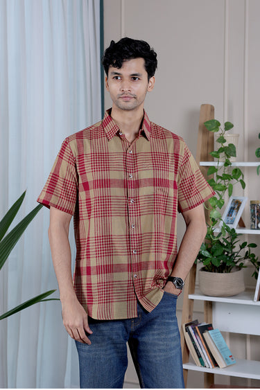 Brown Maroon Checks South Cotton Men Shirt