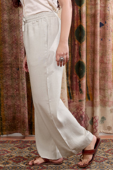 Light Grey Hand Dyed Rayon Flax Women Wide Leg Pant WWLPT252C3