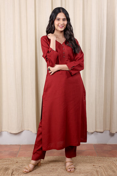 Maroon Hand Dyed Lyocell Linen Women Ankle Pant WAKPT252C16