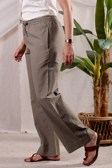 Army Green Dyed Soft Cotton Linen Women Wide Leg Pant