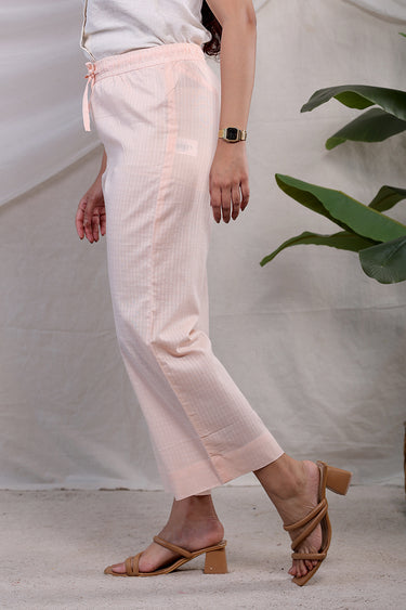 Tropical Peach Checks Cotton Dobby Women Flared Pant