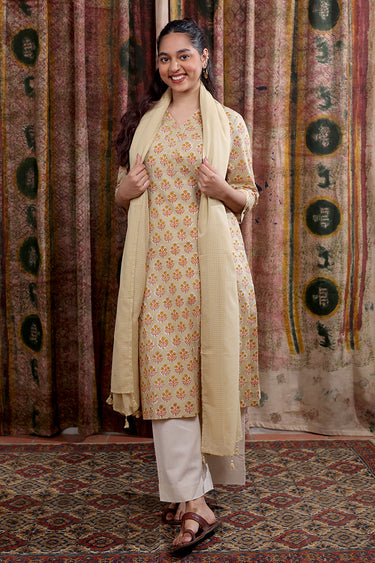 Beige Hand Dyed Cotton Doriya Dupatta DUPAT252C63