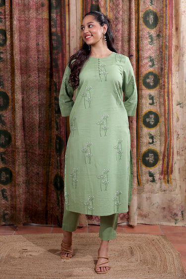 Green Sanganeri Cotton Seer Sucker Women Long Kurta