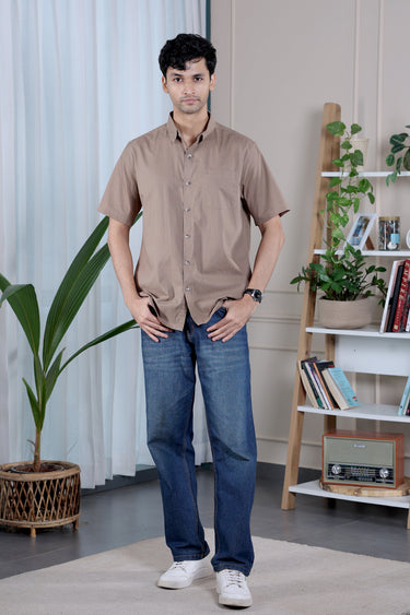 Cool Brown Dyed Cotton Slub Men Shirt