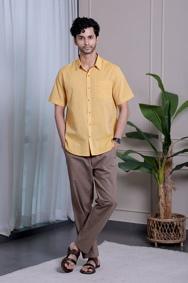Mustard Stripes South Cotton Men Shirt