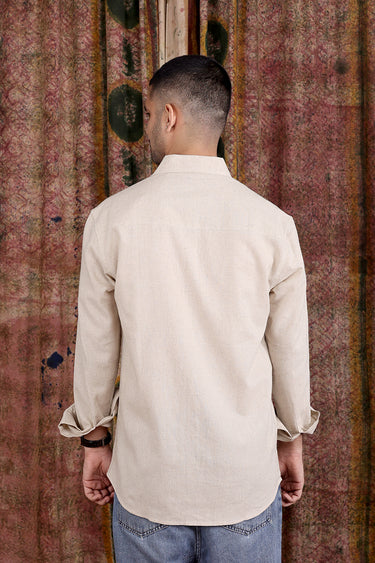 Ivory Hand Dyed Cotton Linen Men Shirt Full Sleeves MSHFS251C19